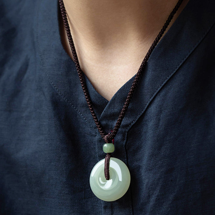 Natural Round Jade Peace Buckle Luck Prosperity Necklace Pendant