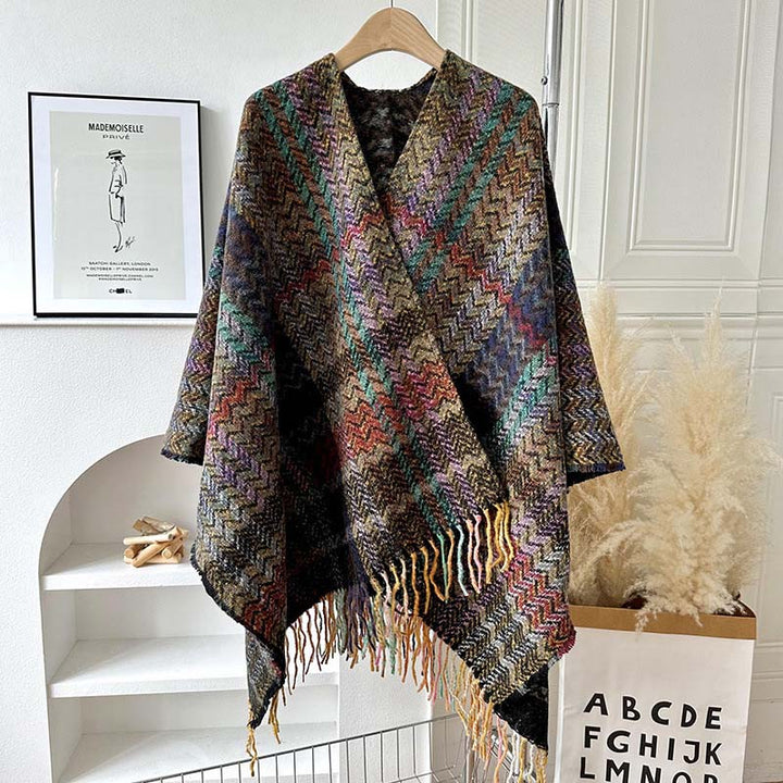 Buddha Stones Tibetan Shawl Colorful Wavy Striped Shapes Tassels Winter Cozy Travel Scarf Wrap