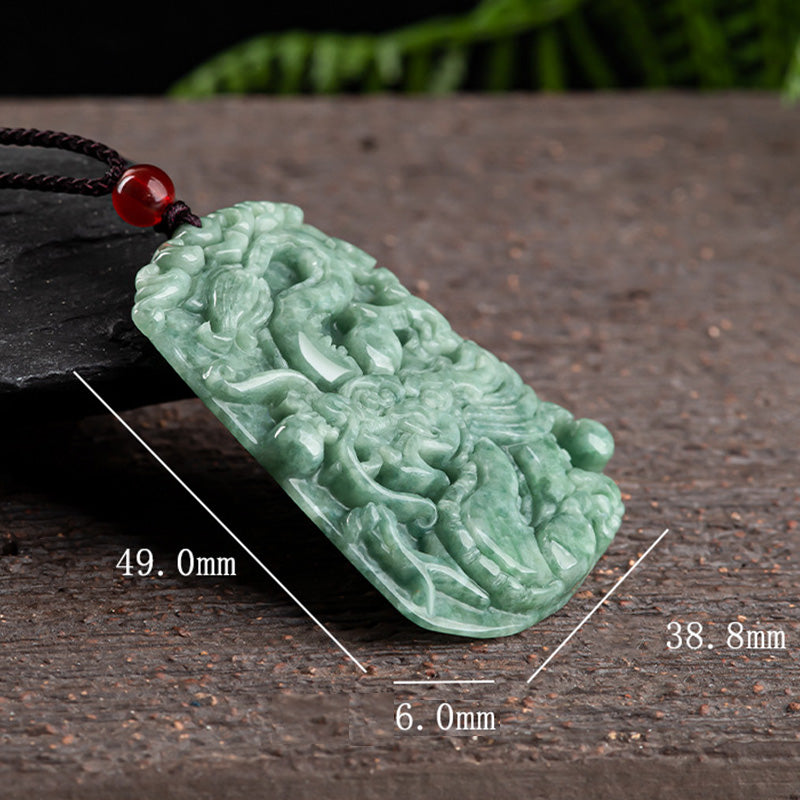 Buddha Stones Chinese Zodiac Dragon Jade Strength Necklace String Pendant