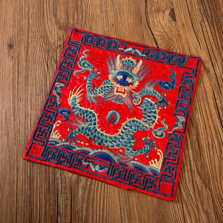 Buddha Stones Phoenix Dragon Kirin Embroidery Cup Mat Pad Tea Cup Coaster Kung Fu Tea Mat