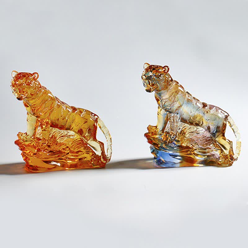 Handmade Liuli Crystal Tiger Art Piece Protection Home Decoration