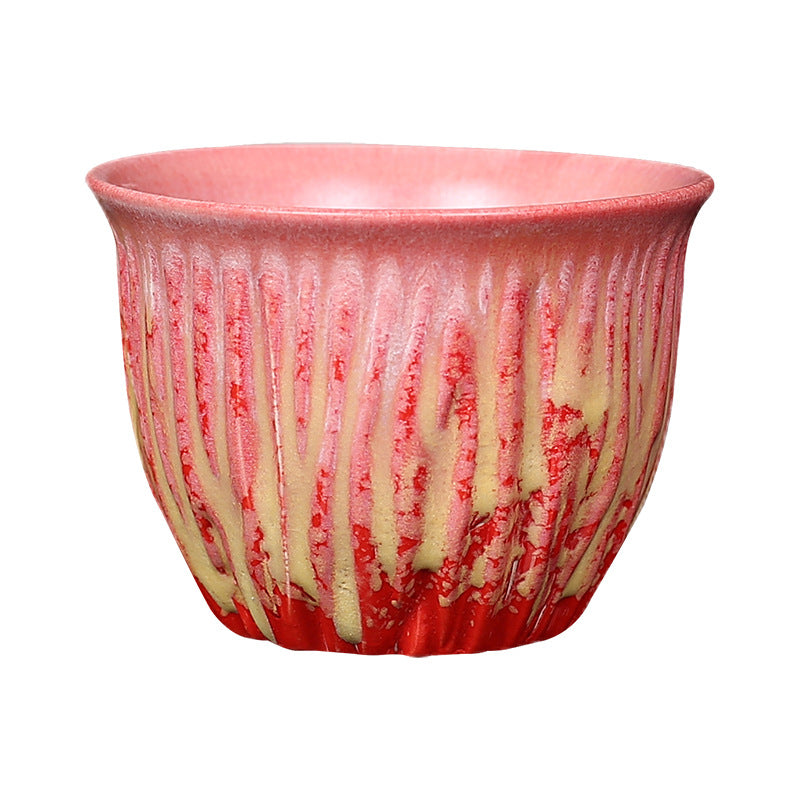 Buddha Stones Retro Blue Red Gradient Lotus Pattern Kiln Change Ceramic Teacup Kung Fu Tea Cup Bowl