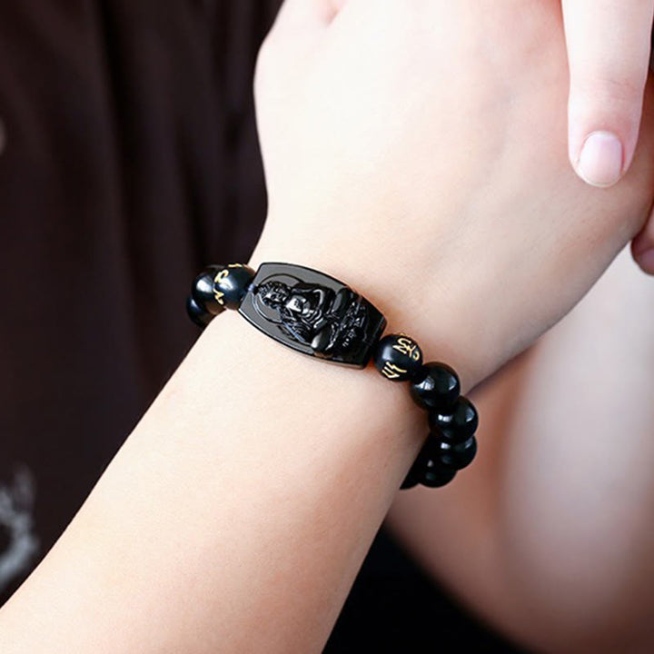 Buddha Stones Chinese Zodiac Obsidian Protection Bracelet