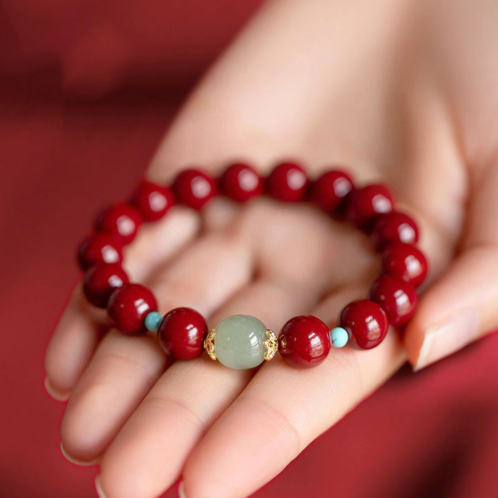 Buddha Stones Cinnabar Green Aventurine Fortune Luck Bracelet