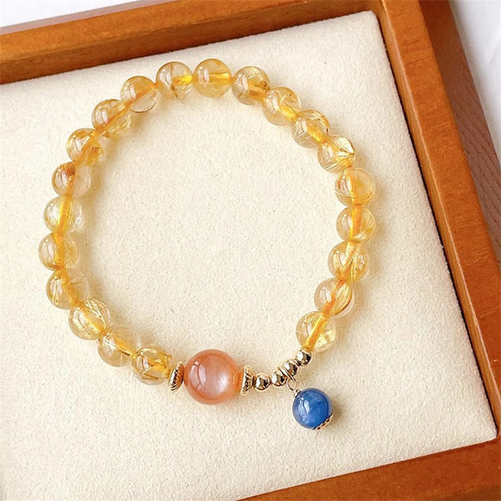 Buddha Stones Natural Gold Rutilated Quartz Sun Stone Kyanite Wealth Bracelet