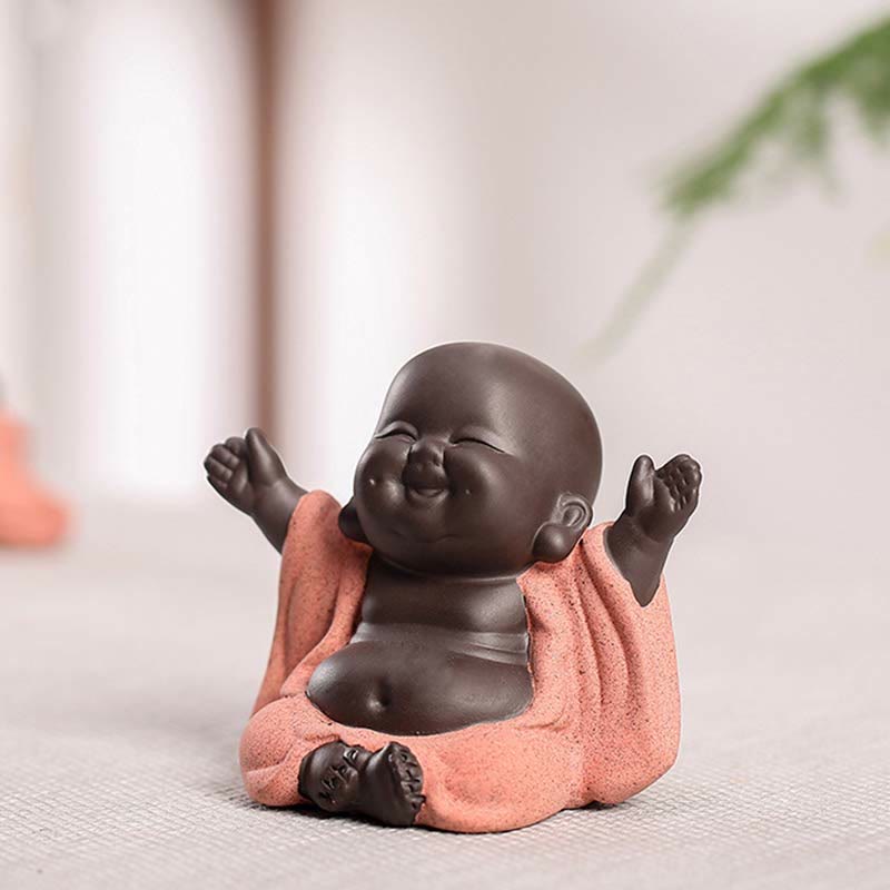 Buddha Stones Always Smiling Laughing Buddha Wealth Luck Purple Clay Maitreya Statue Decoration