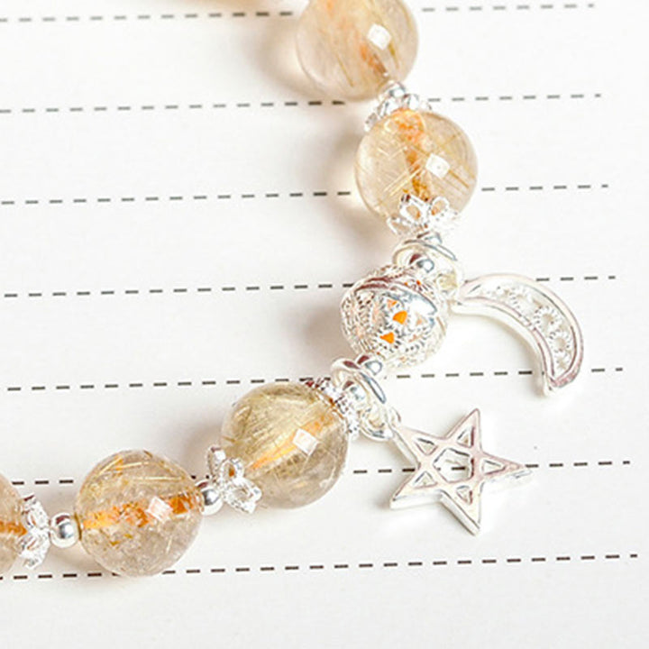 Buddha Stones 925 Sterling Silver Natural Citrine Happiness Moon Star Charm Bracelet