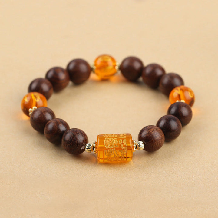 Buddha Stones Natural Phoebe Zhennan Wood Om Mani Padme Hum God Of Wealth Crystal Protection Bracelet