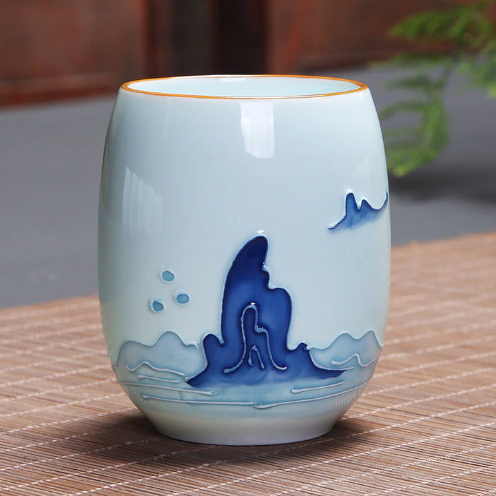 Buddha Stones Koi Fish Lotus Landscape Dandelion Peony Flower Ceramic Teacup Kung Fu Tea Cup