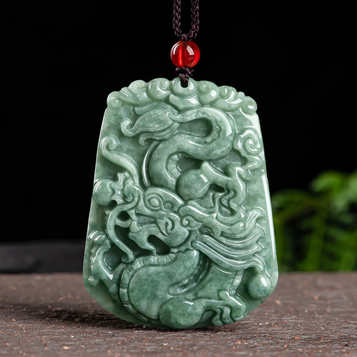 Buddha Stones Chinese Zodiac Dragon Jade Strength Necklace String Pendant