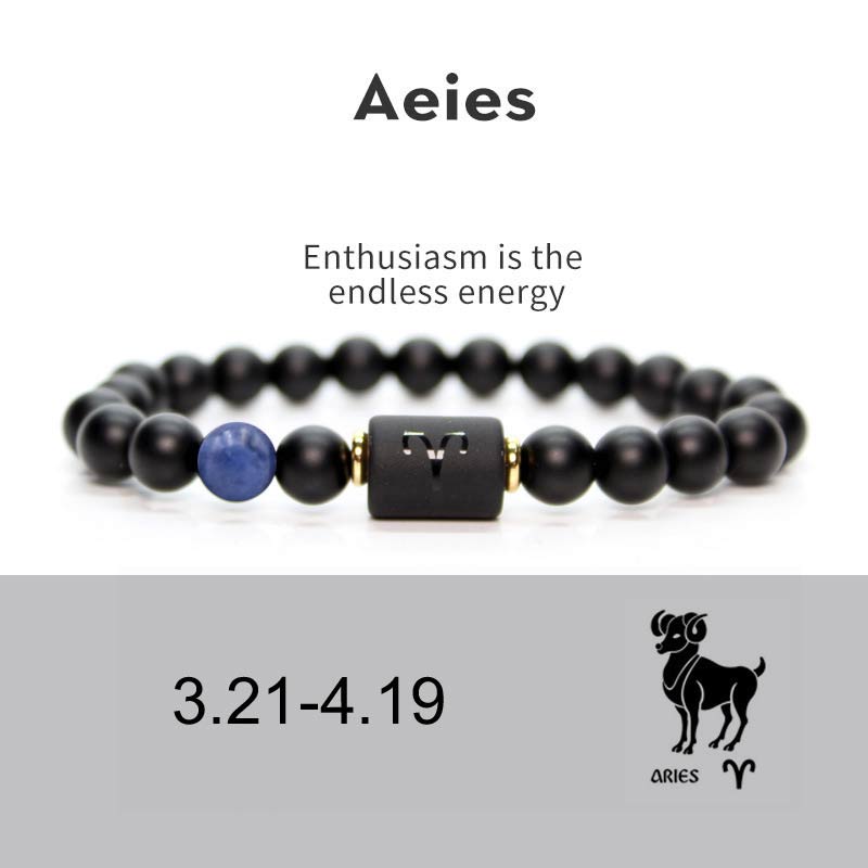 Buddha Stones 12  Constellations of the Zodiac Black Onyx Adjustable Bracelet