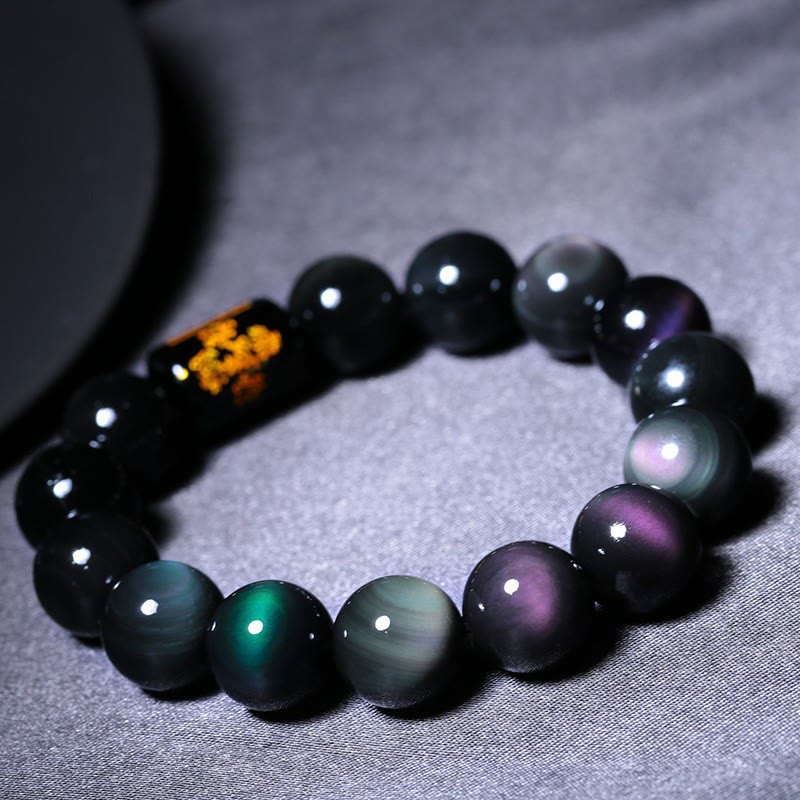 Buddha Stones Natural Rainbow Obsidian Positive Transformation Bracelet