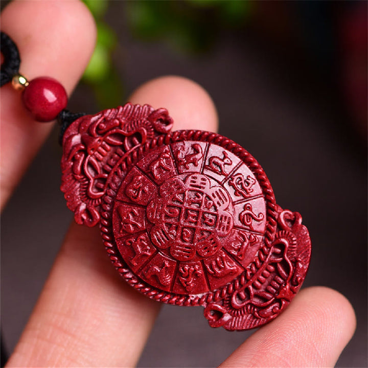 Buddha Stones Laughing Buddha Yin Yang Chinese Zodiac Gourd Natural Cinnabar Blessing Necklace Pendant