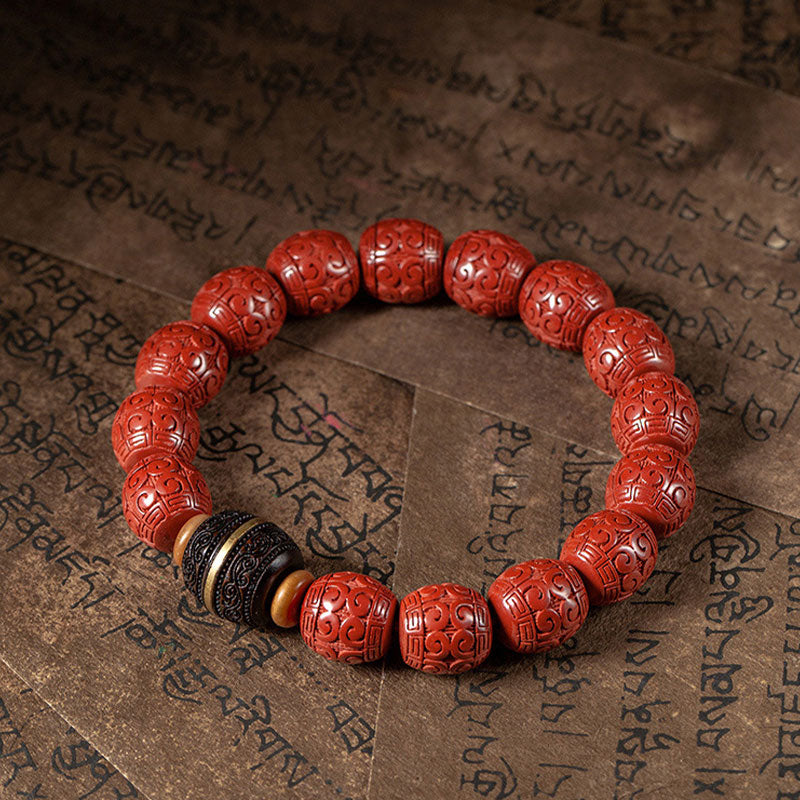 Buddha Stones Natural Cinnabar Ebony Calm Blessing Bracelet