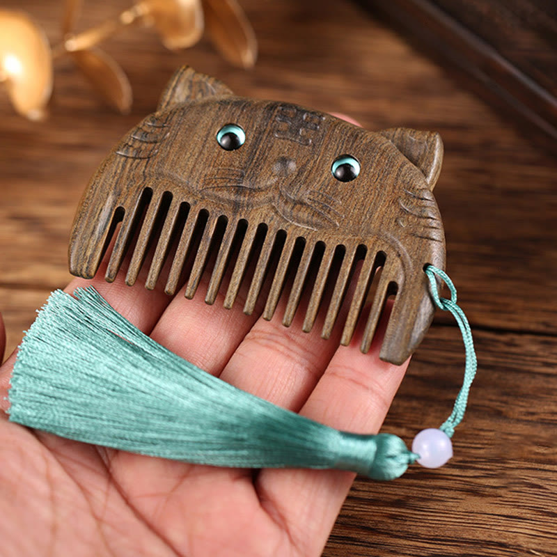 Chinese Zodiac Green Sandalwood Peace Mini Portable Comb