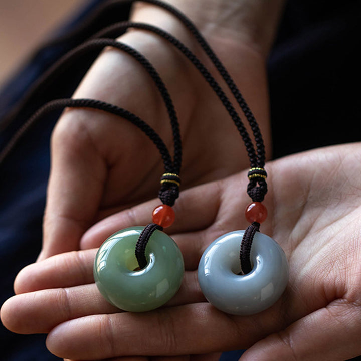 Natural Round Jade Gray Jade Peace Buckle Luck Necklace Pendant