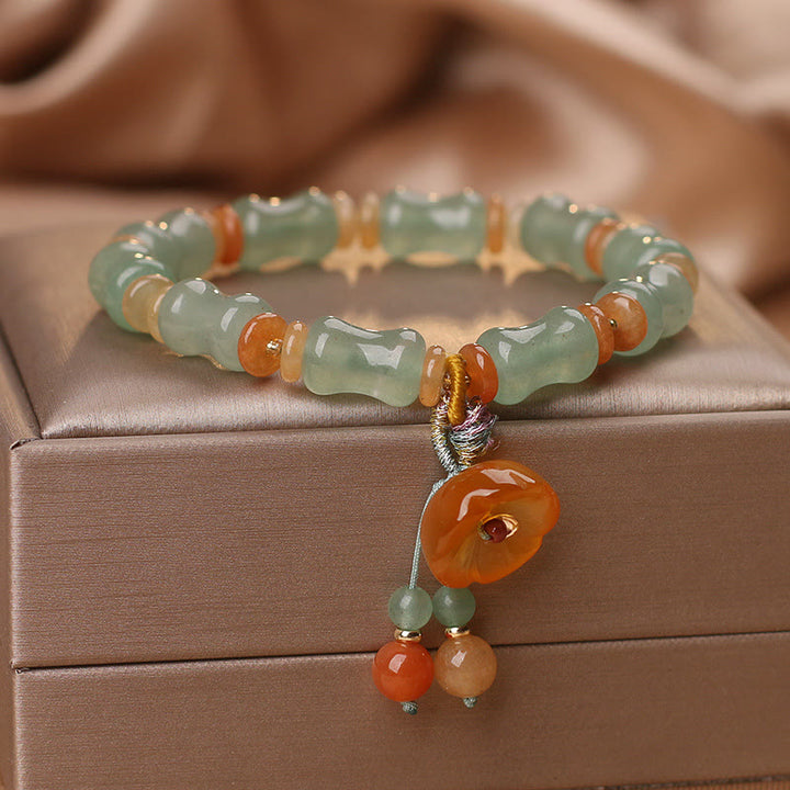 Buddha Stones Natural Jade Bamboo Flower Pattern Luck Bracelet