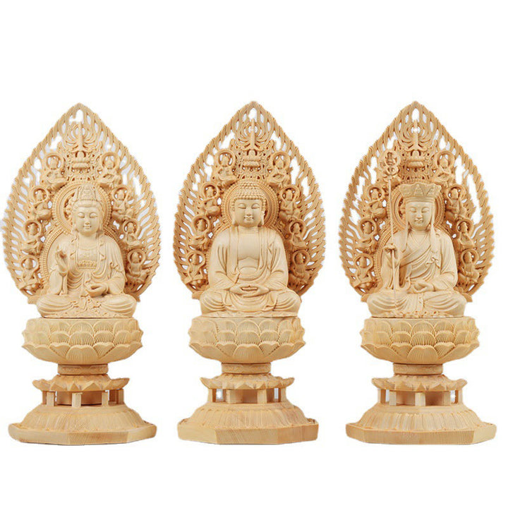 Buddha Stones Handmade Sakyamuni Kwan Yin Avalokitesvara Ksitigarbha Bodhisattva Statue Boxwood Grounding Home Decoration