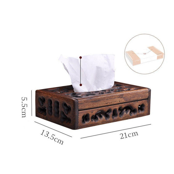 Retro Wooden Tissue Box Engraved Wooden Tissue Holder Wipes Boxes Decoration