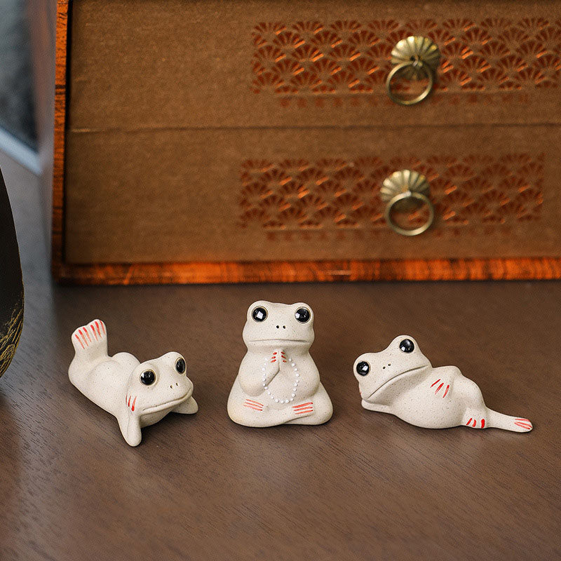 Buddha Stones Mini Small Praying Frog Ceramic Wealth Prosperity Home Tea Pet Figurine Decoration