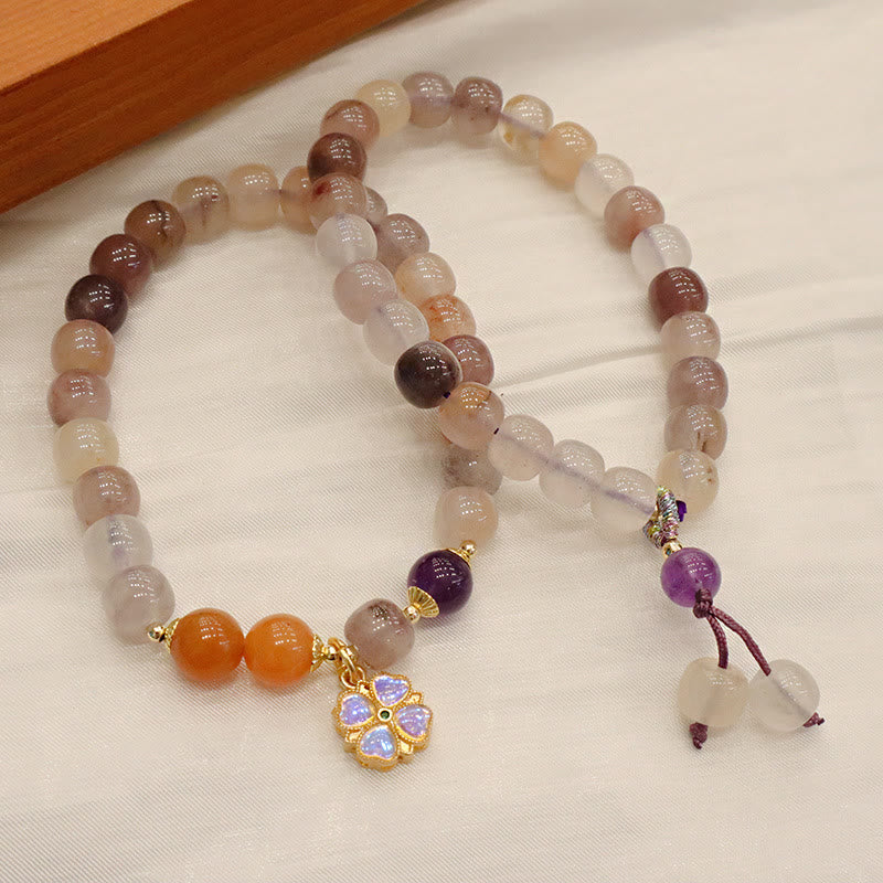 Buddha Stones Natural Purple Golden Silk Jade Violet Flower Bead Charm Wealth Bracelet