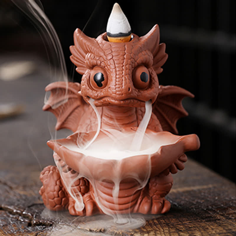 Lovely Dinosaur Purple Clay Backflow Smoke Fountain Healing Incense Burner Decoration