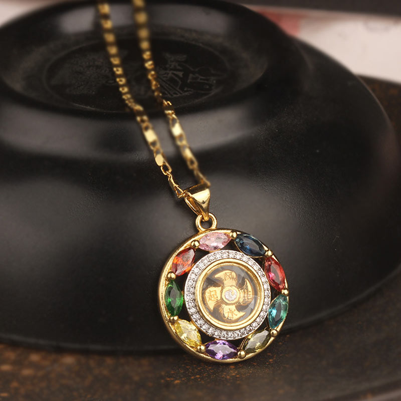 Buddha Stones Colorful Zircon Copper Wealth Luck Rotation Bracelet Necklace Pendant