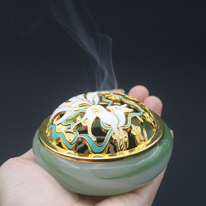 Buddha Stones Nine Tailed Fox Liuli Crystal Healing Meditation Incense Burner