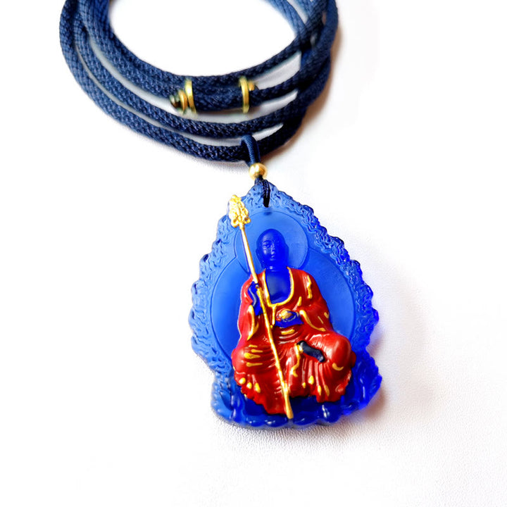 Buddha Stones Ksitigarbha Buddha Liuli Crystal Compassion Amulet Necklace Pendant