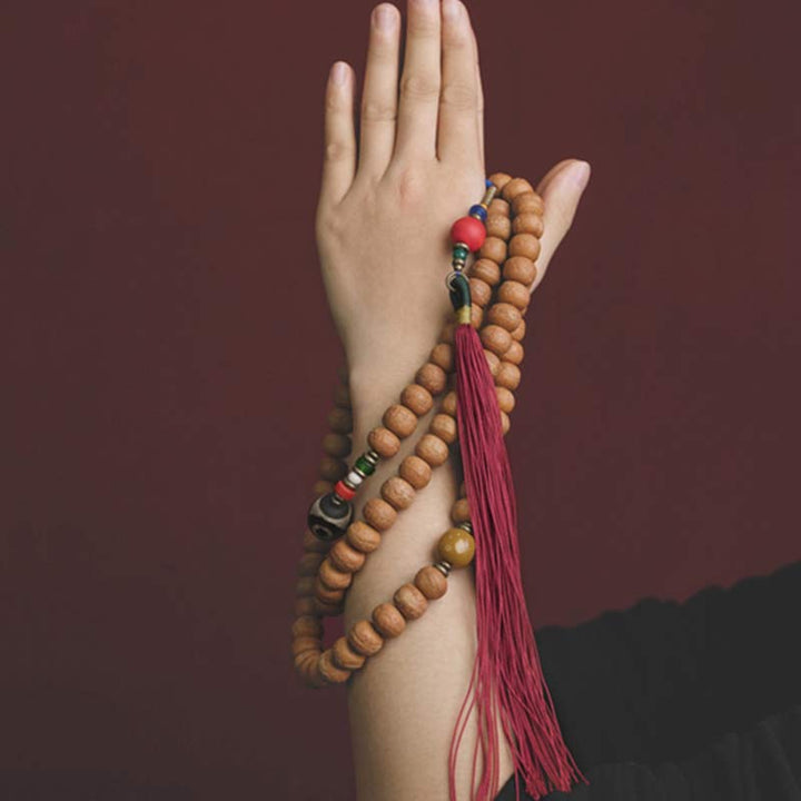 108 Mala Beads Bodhi Seed Dzi Bead Peace Tassel Bracelet