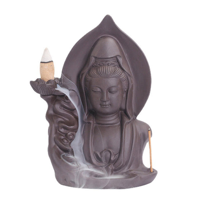 Buddha Stones Tibetan Avalokitesvara Buddha Lotus Healing Backflow Smoke Fountain Incense Burner