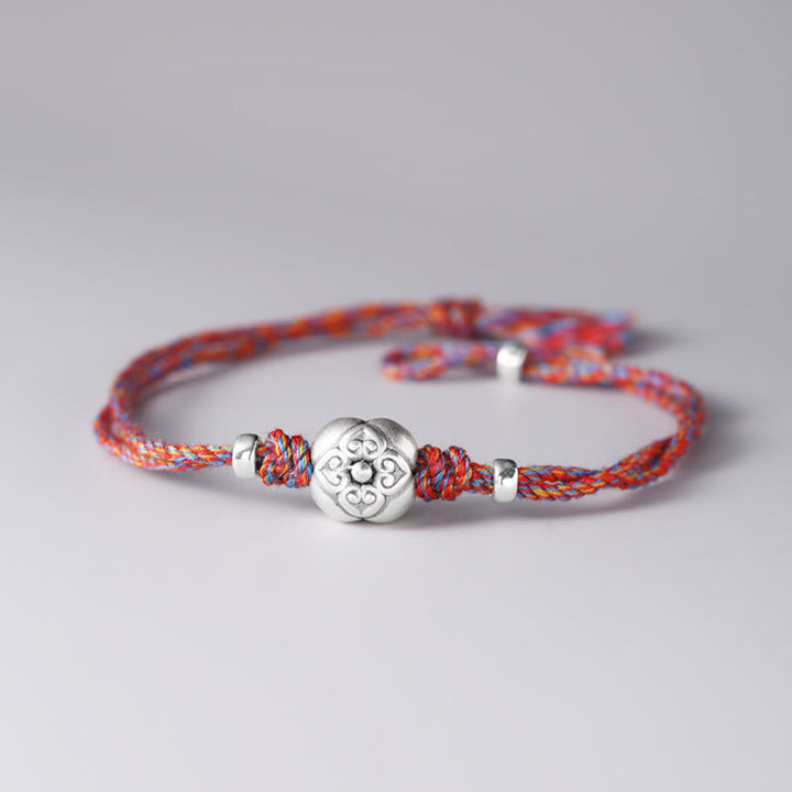 Buddha Stones 999 Sterling Silver Persimmon Luck Multicolored Braided Bracelet