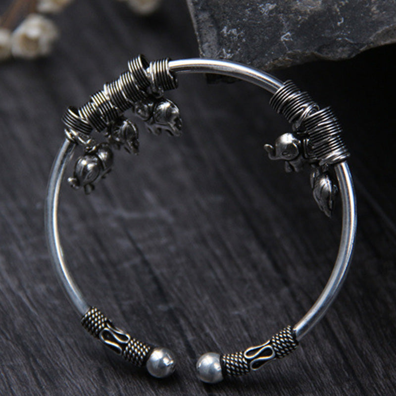 Buddha Stones 925 Sterling Silver Elephant Strength Bracelet Bangle