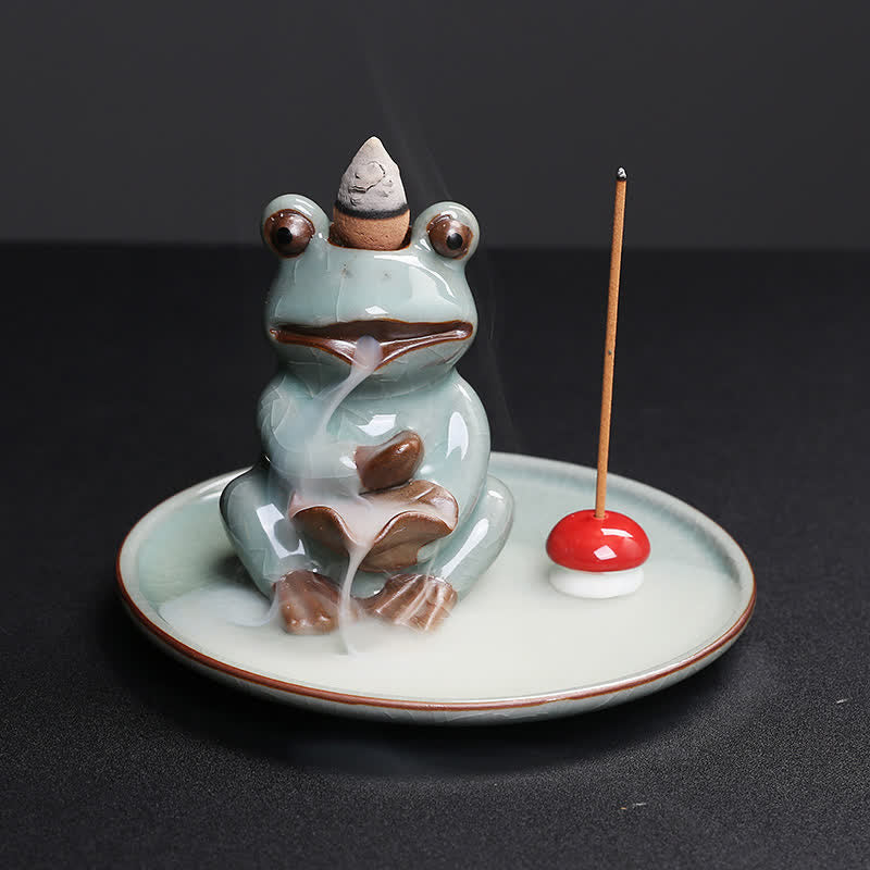 Meditation Frog Ceramic Lotus Healing Incense Burner