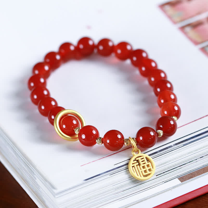 Natural Red Agate Blessing Letter Confidence Bracelet