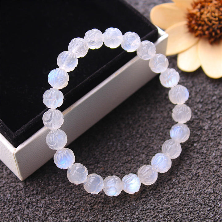 Buddha Stones Natural Moonstone Lotus Love Bracelet