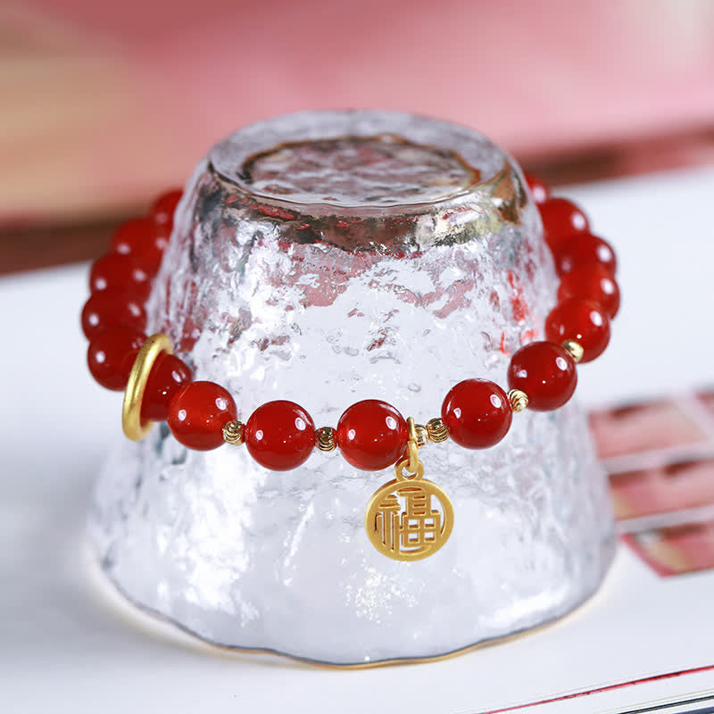 Natural Red Agate Blessing Letter Confidence Bracelet