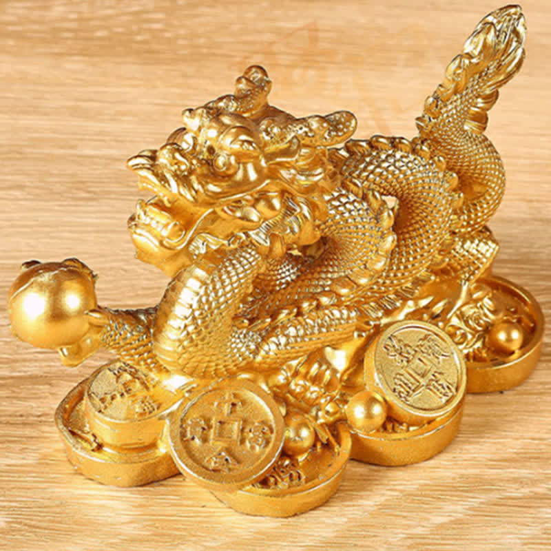 Buddha Stones Feng Shui Dragon Copper Coin Wealth Success Luck Decoration