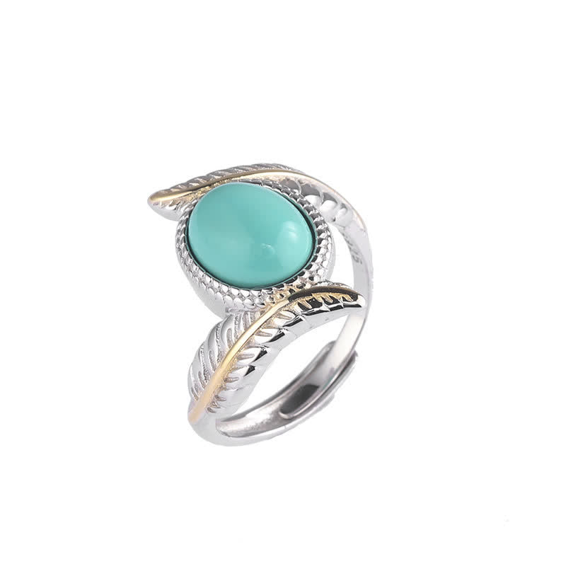 Buddha Stones 925 Sterling Silver Turquoise Feather Strength Protection Ring