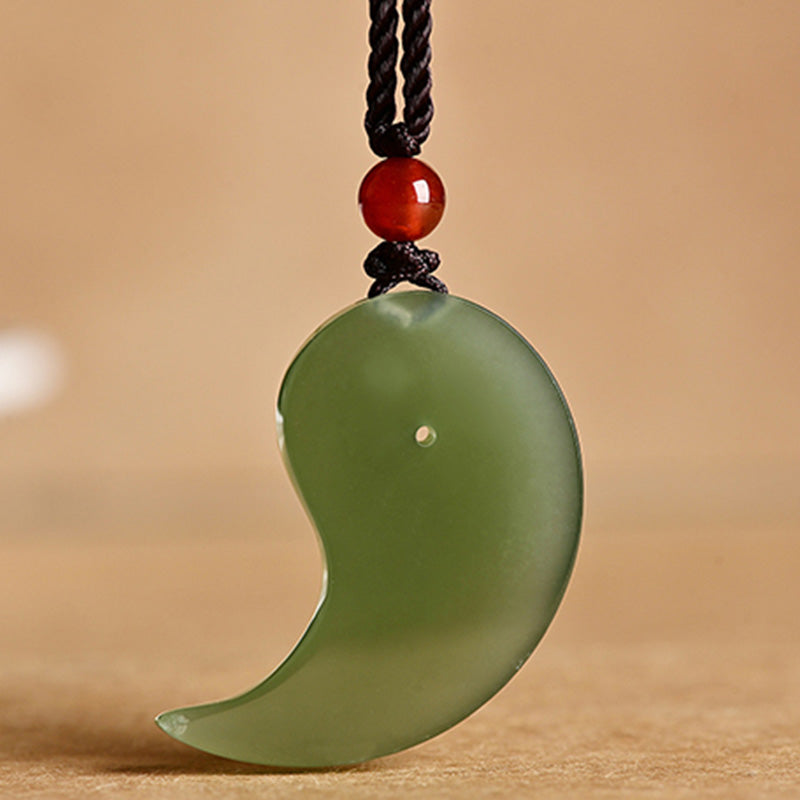 Yin Yang White Jade Cyan Jade Protection Blessing Necklace String Pendant