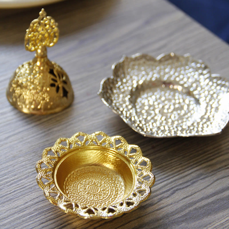 Gold Leaf Coaster Spiritual Mini Alloy Metal Incense Burner