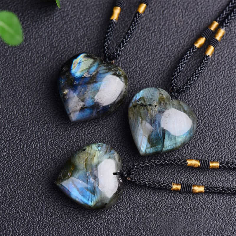 Buddha Stones Labradorite Love Heart Support Necklace Pendant