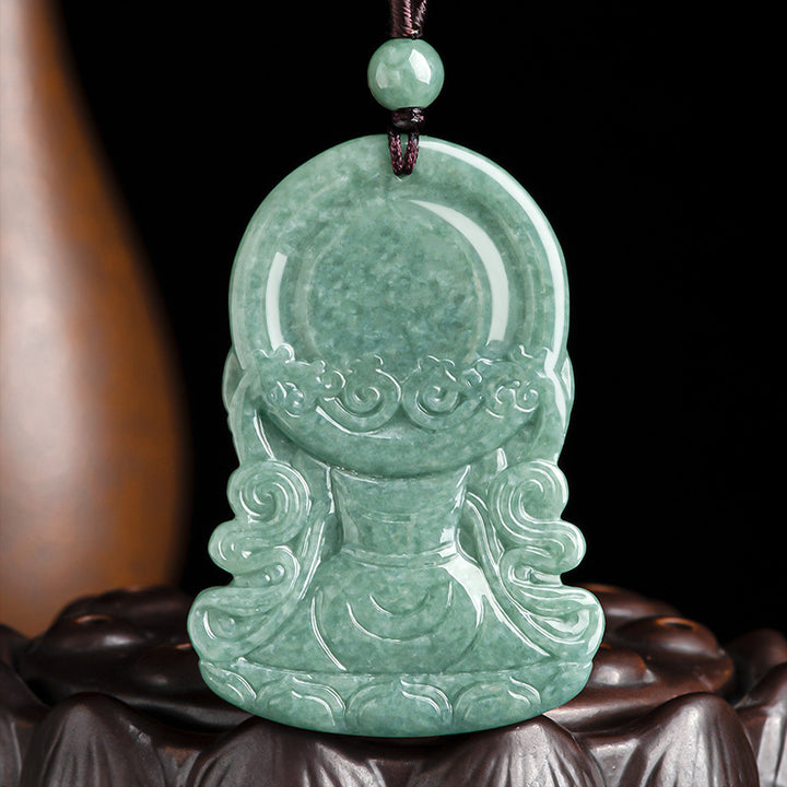 Four-armed Avalokitesvara Natural Jade Amulet Blessing String Necklace