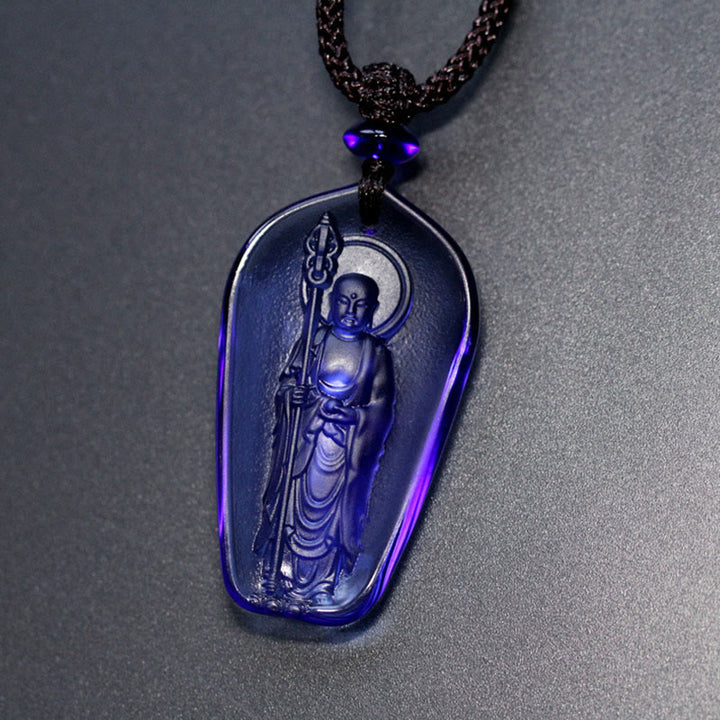 Buddha Stones Ksitigarbha Buddha Liuli Crystal Serenity Amulet Necklace Pendant