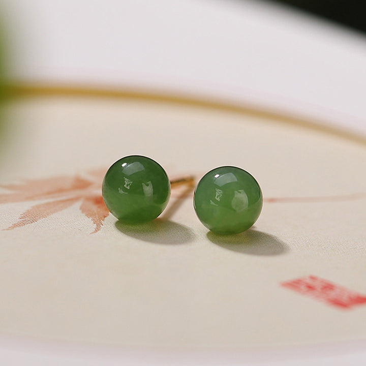 Buddha Stones 925 Sterling Silver Round Cyan Jade Healing Calm Stud Earrings