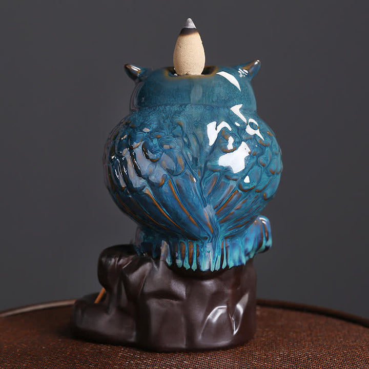 Cute Owl Ceramic Backflow Smoke Fountain Meditation Healing Incense Burner Decoration