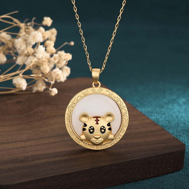 White Jade Year of the Tiger Blessing Necklace