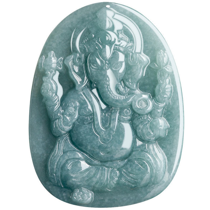 Buddha Stones Natural Jade Ganesh Ganpati Elephant Protection Amulet Necklace Pendant