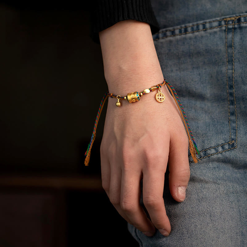 Buddha Stones Tibetan Handmade Om Mani Padme Hum Prayer Wheel Protection Strength String Bracelet