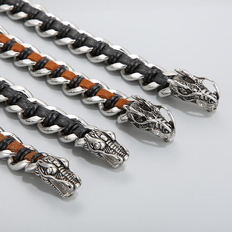 Dragon Leather Titanium Steel Protection Luck Braided Bracelet